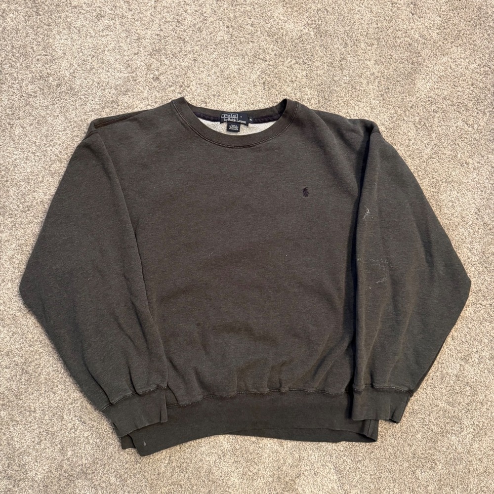 Polo Ralph Lauren Mens XL Faded Black Crewneck Sweatshirt Pony Logo Vintage